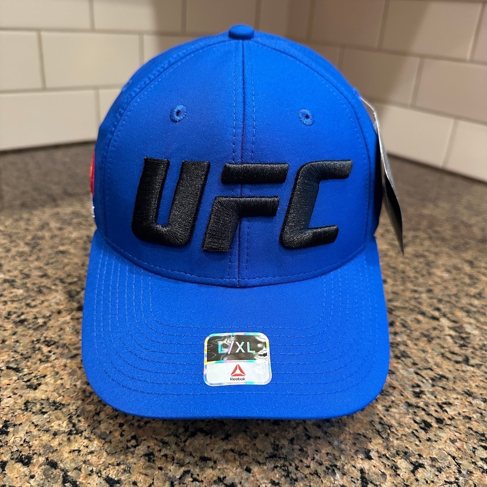 UFC Reebok Flexfit Hat Men's L/XL Royal Blue Black Polyester Fitted Cap